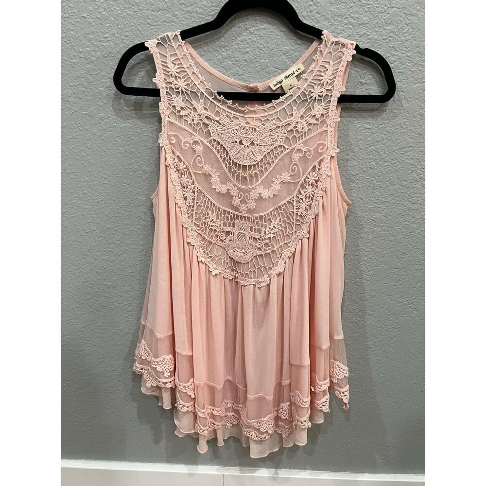 Indigo Thread Co Pink Lace Tank Top